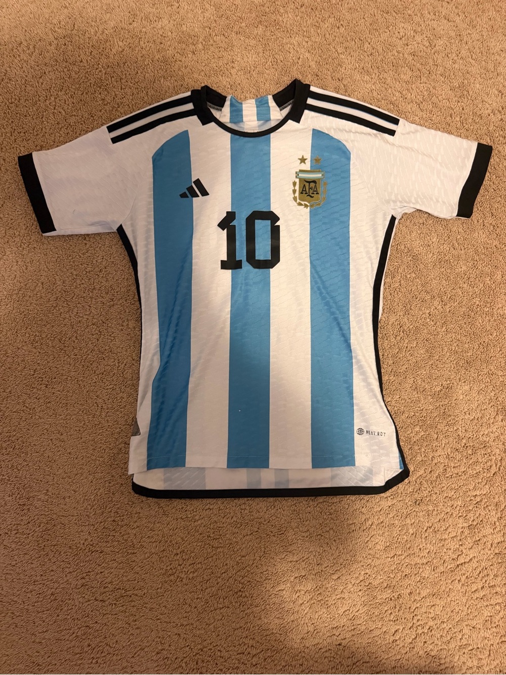 adidas White & Sky Blue Striped Soccer Jersey